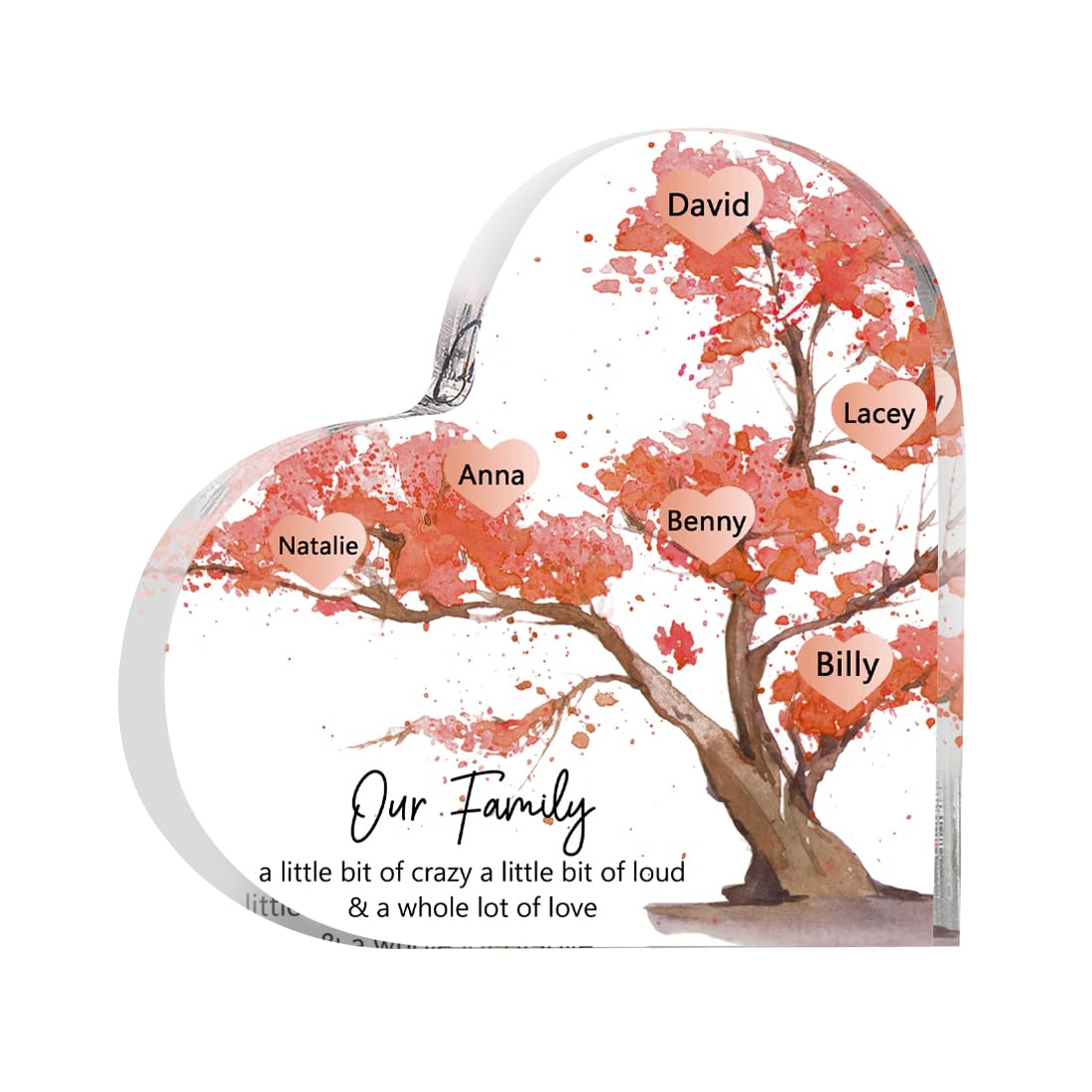 Kkiioexx Style 5 Our Family A Little Bit Of Crazy Plaques,Personalized Acrylic Heart Tree Of Life Sign Plaque,Custom Engraved Heart-Shaped Keepsake With Name,Home Decorative Signs,Family Birthday Gifts