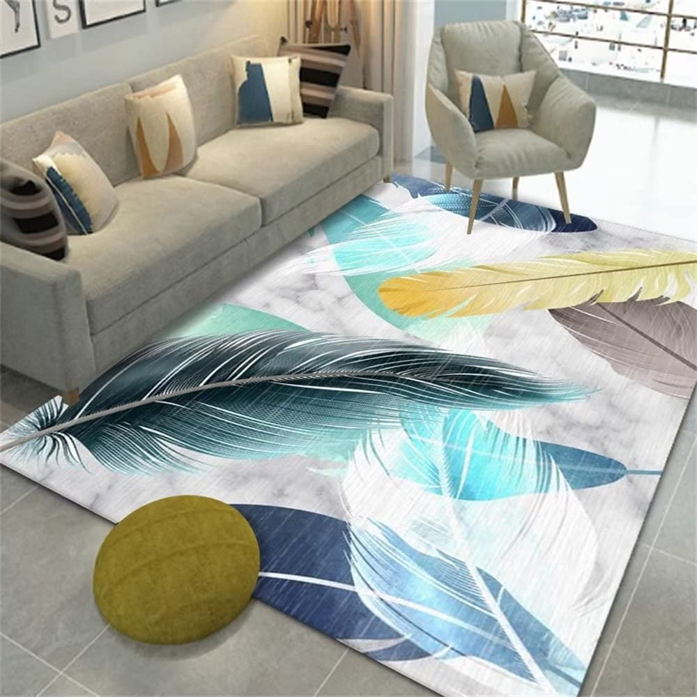 Tapis d'éveil minimaliste plumes bleues 100x200cm haute qualité