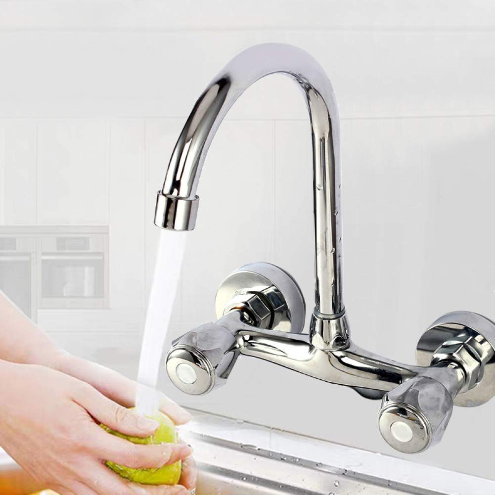 Taps, Faucet Double Handle Wall-Mounted washbasin taps Shower with hot and Cold Water Double-Hole