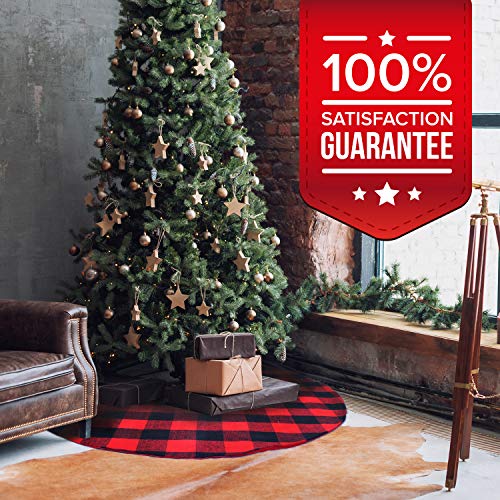 ATLIN Buffalo Plaid Christmas Tree Skirt - Larger 3 Inch Red and Black Checks for a Traditional Look - Machine Wash and Dry – 3 ft and 4 ft Diameter Options