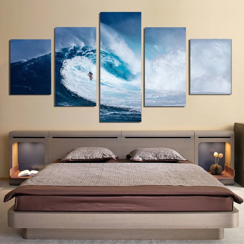 Tableau moderne 5 pièces vague océanique pour déco murale salon - 7