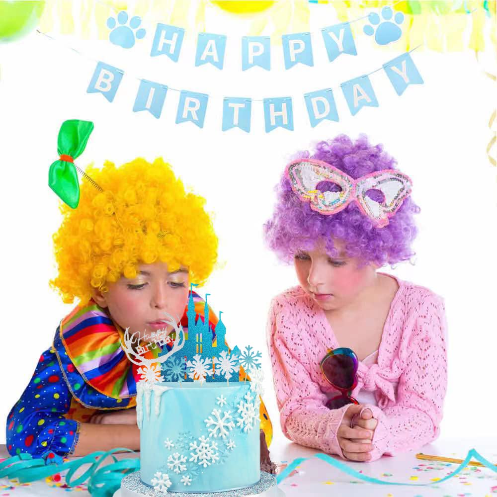 Decorazione per Torta Castello per Ragazze, Decorazione di Compleanno con Glitter Frozen e Fiocco di Neve, Topper per Cupcake Blu Ghiaccio Argento per Bambini, Decorazione per Torta di Natale