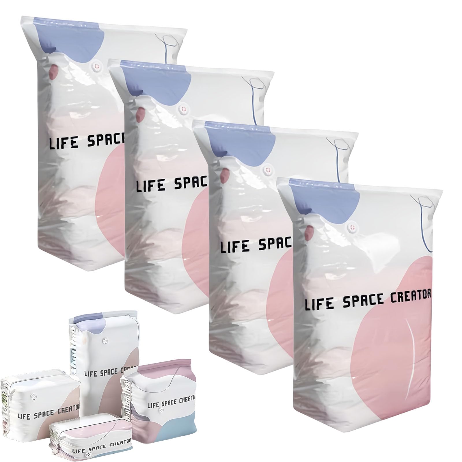 Bolsas de almacenamiento al vacío sin bomba, bolsas de compresión 3D para almacenamiento de ropa, mantas, ropa de cama, organización de viajes (XL x 4)