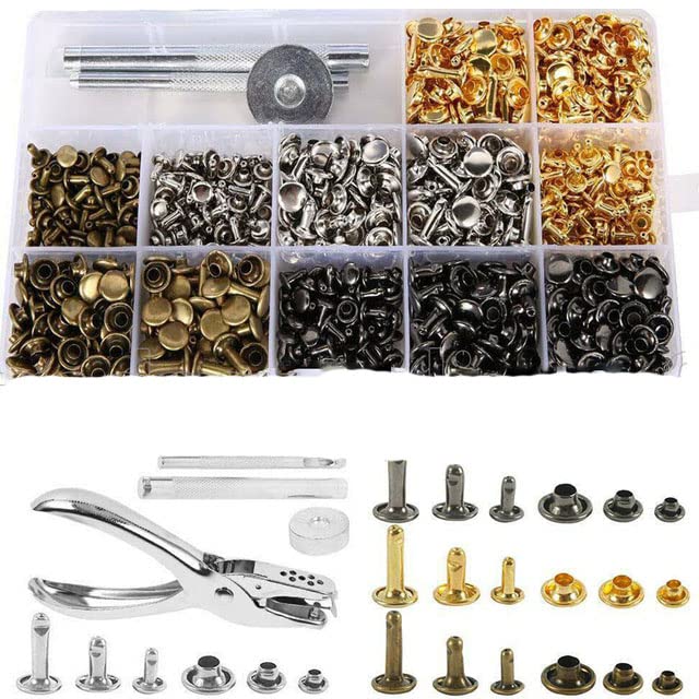 Remaches de doble tapa de cuero de cobre 480/360/240X, Kits de herramientas de fijación de pernos metálicos tubulares, remaches artesanales para ropa, pernos para tela con Box-480pcs