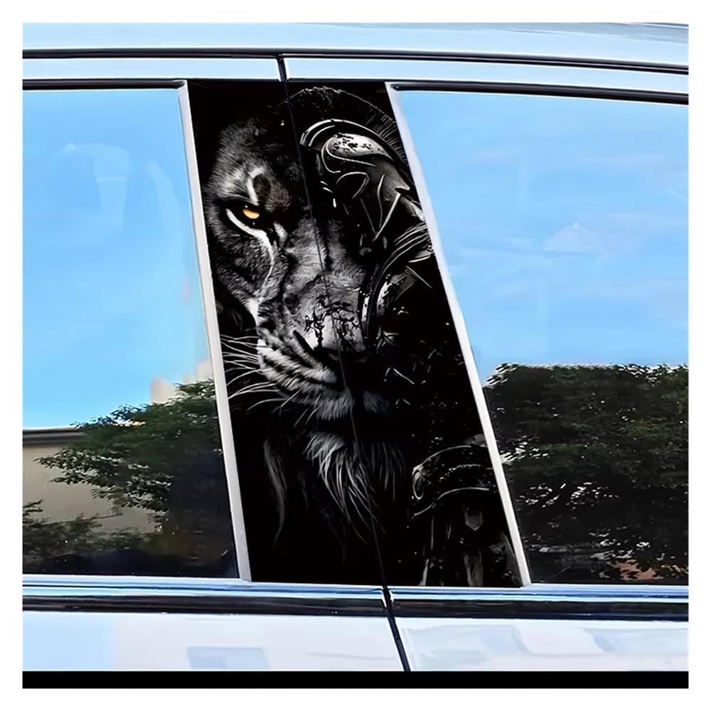 Dabhuoc One Color Car Parts 2 Pcs Car Center Column Decal Warrior Lion Head Scratch Resistant Personalized Stickers