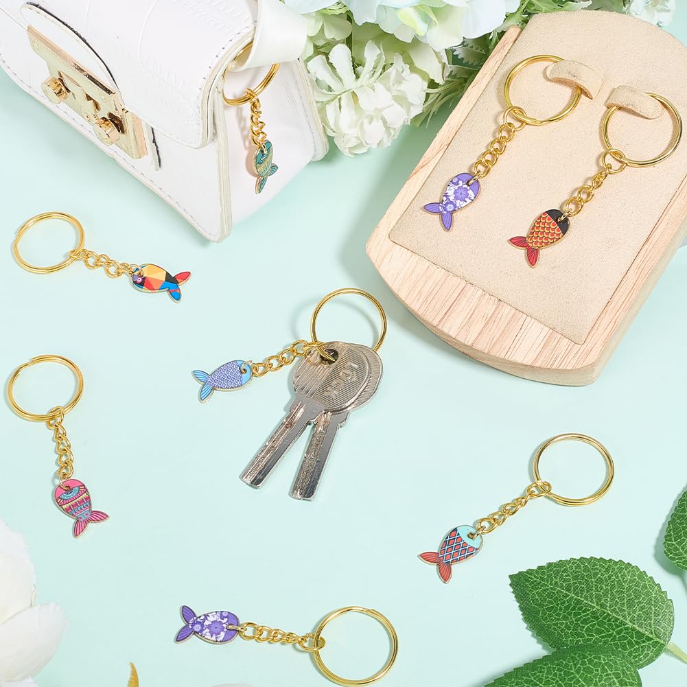CRASPIRE 14Pcs Fish Key Chains Sea Life Keychains Colorful 7 Styles Small Alloy Enamel Summer Fishes Ocean Animal Hanging Pendant Keychain for DIY Car Key Keychains Party Favors Inspirational Gift - Image 4