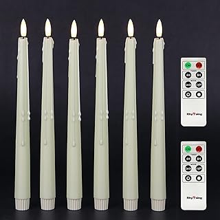 Rhytsing 6 Velas cónicas led sin llama de color blanco natural con temporizador, velas de pilas para candelabros, diseño de goteo de cera larga 2 mandos a distancia incluidos, Altura 29cm (marfil)