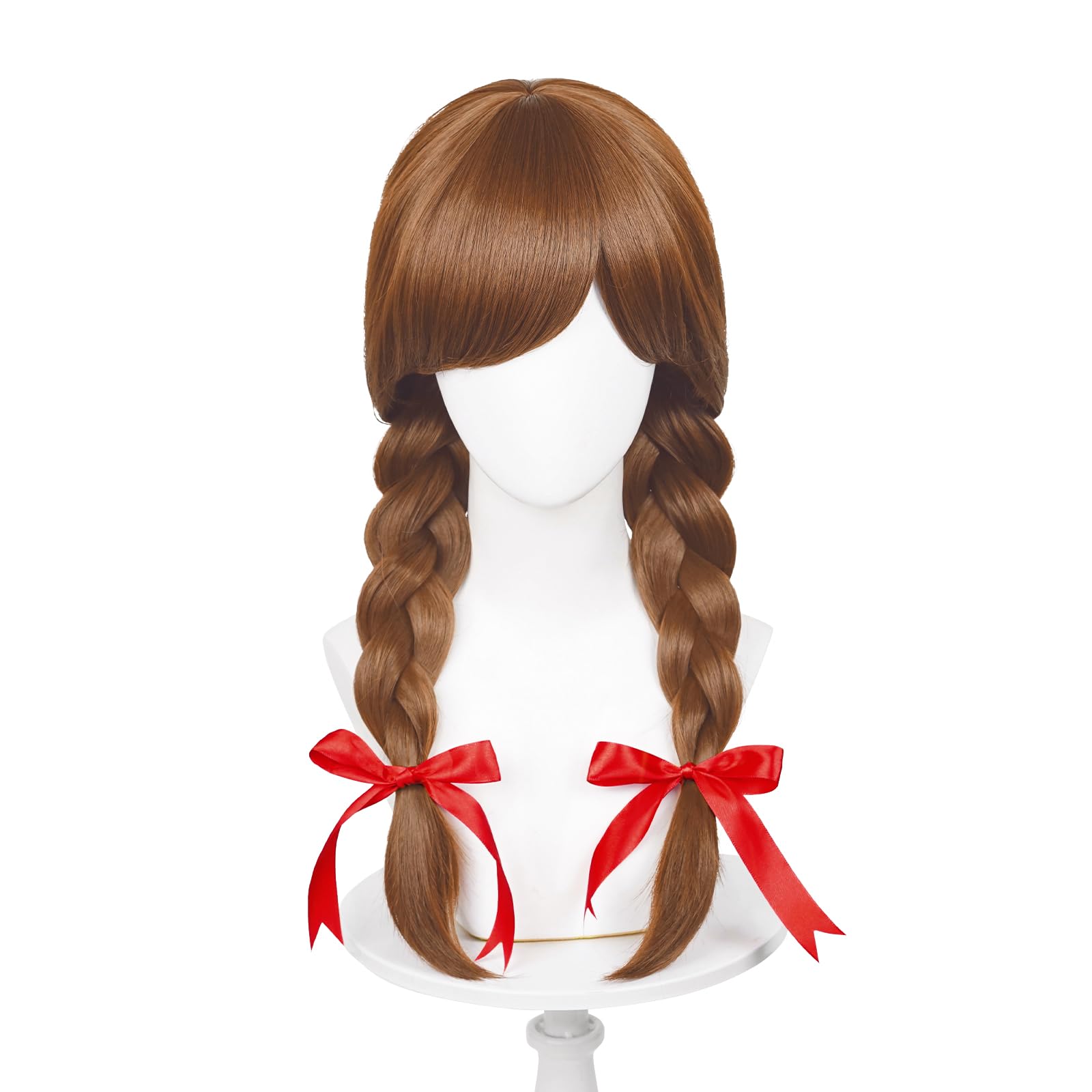 Probeauty Long Brown Braided Wig for Women Girls Halloween Costume Cosplay Wigs with Bangs + Wig Cap