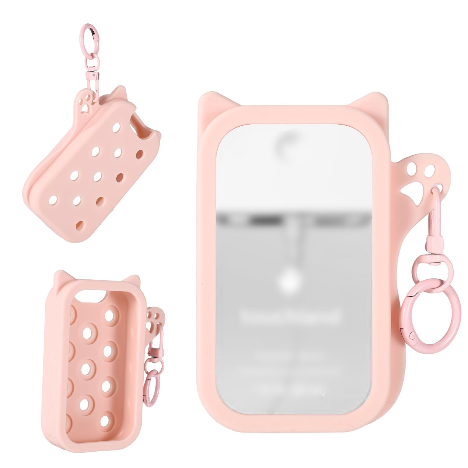 Silicone Case for Power Mist & Glow Mist 30 ml, Cute Cat Protective Case with Key Ring, Practical Accessory for Hand Sanitiser Spray, Hole Design, No Charm (Pink)-image-9