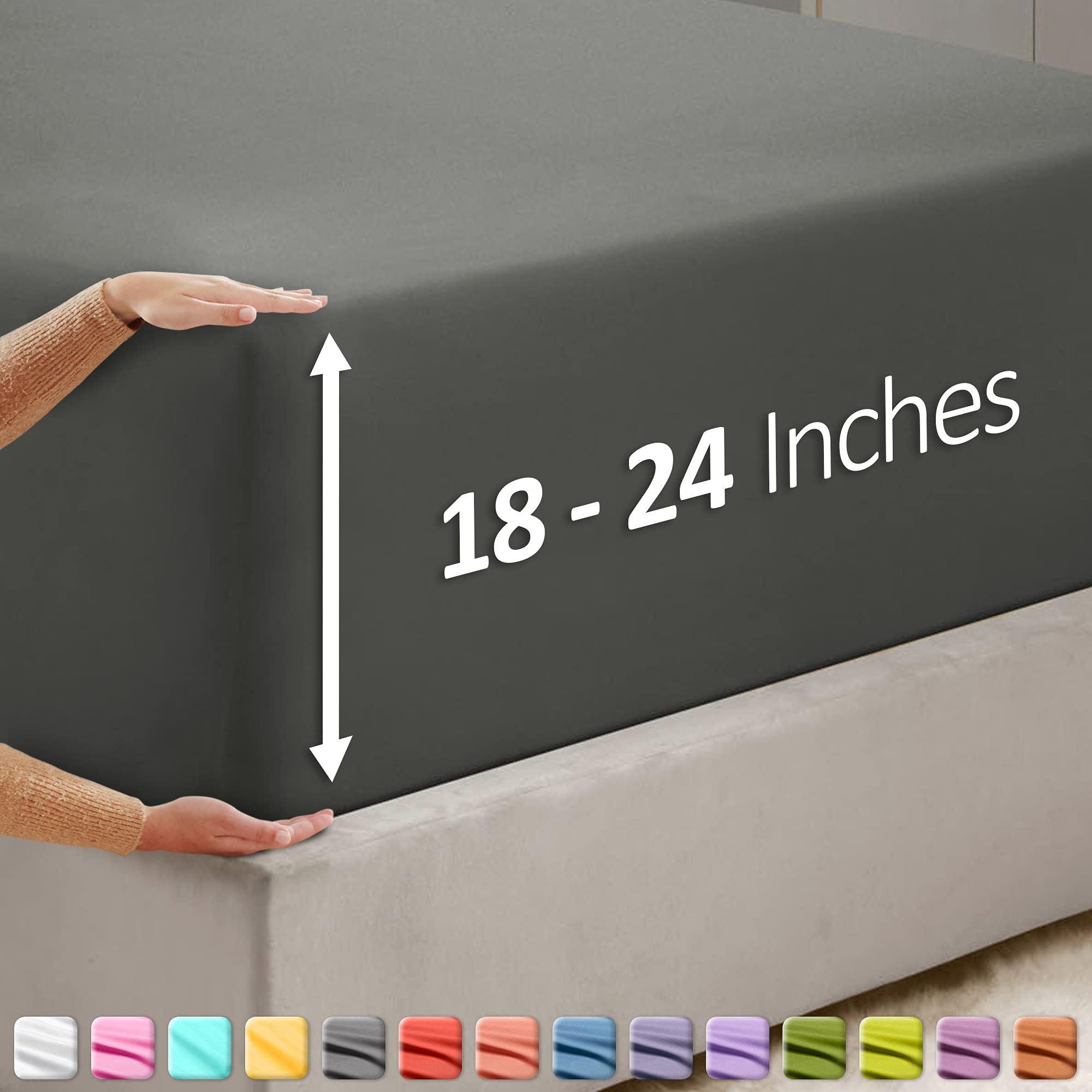 Hearth & Harbor Extra Deep Pocket King Fitted Sheet, Grey Fitted Sheet King Size, 1800 Microfiber King Fitted Sheet Only - Image 3