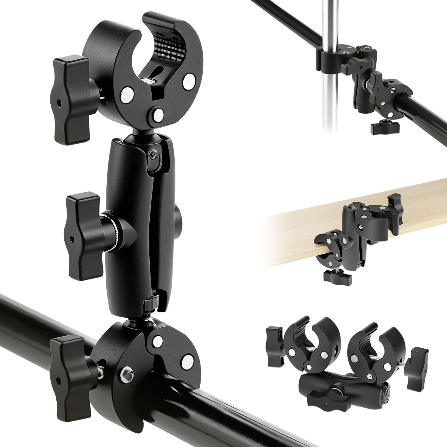 QWORK Double Super Clamp Mount Camera Clamp with 360° Rotation for Photo Studio Stand