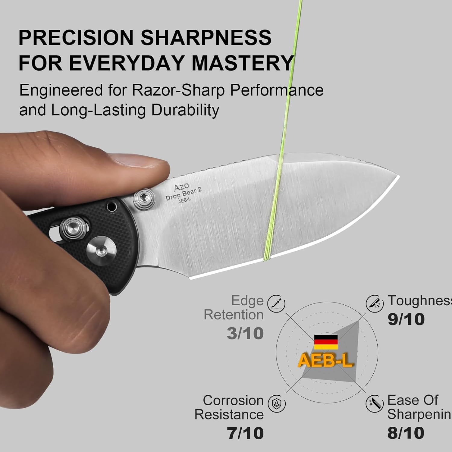 Kizer Drop Bear 2 Taschenmesser, 7,21 cm AEB-L Drop Point Klinge Klappmesser mit Schwarzem G10 Griff, Clutch Lock EDC Messer mit Riffelung auf dem Rücken für Männer und Frauen V3619.2KD1