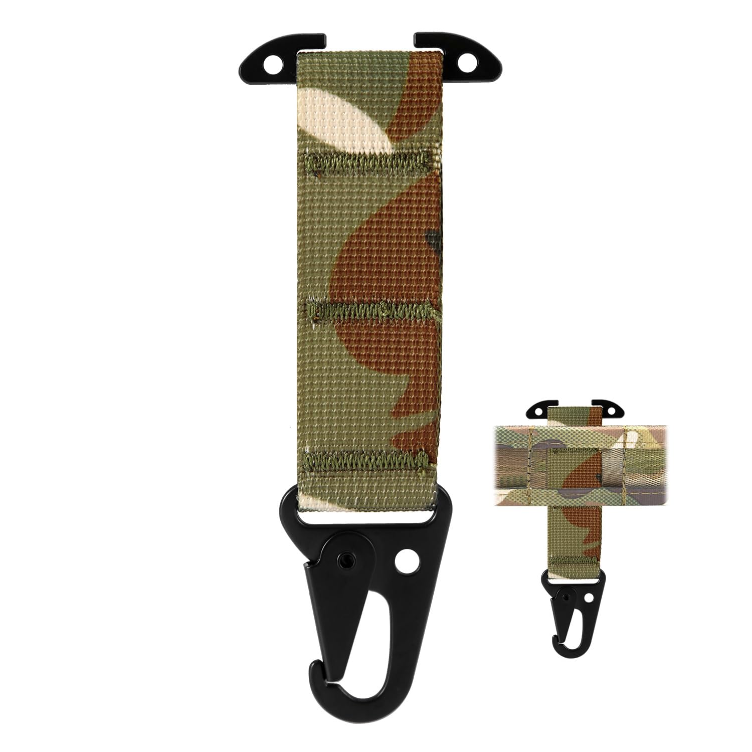 T-Mount Belt Clip, Webbing Belt Clip Clash Hook Hanging Carabiner with Metal Hook Battle Belt Accessories for Backpack Vest Belt Gloves Keychains(Dark Camouflage)