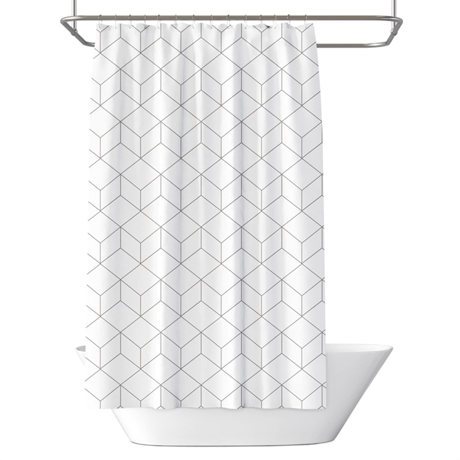 Tenda Doccia 180 x 180, Poliestere Bianco Modello a quadri cubico Tenda vasca da bagno, lavabile, asciugatrice rapida