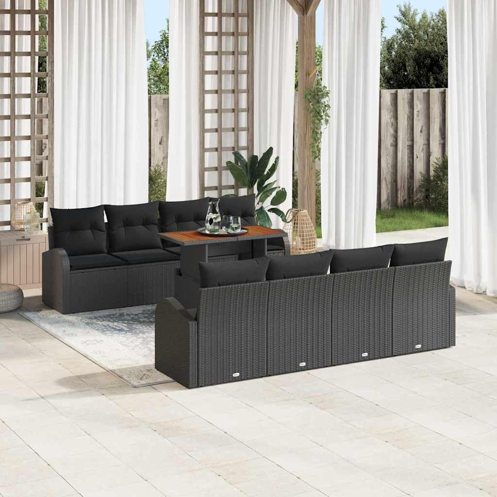 Juego de sofás de jardín con cojines de 7 piezas, color negro de polirratán, muebles de exterior, muebles de terraza