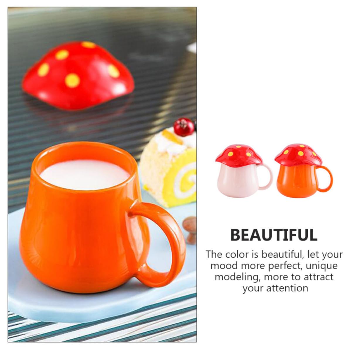Tasses à Café Poignée Forme Champignon en Céramique Lot de 2 Design Créatif et Apparence Délicate, Maison Café