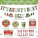 172 Christmas Ugly Sweater Decorations Xmas Disposable Dinnerware Set Party Supplies with Includes Paper Plates Cups Napkins Knifes Forks Spoons Tablecloths It's About to Get Ugly Banner, Serves 24