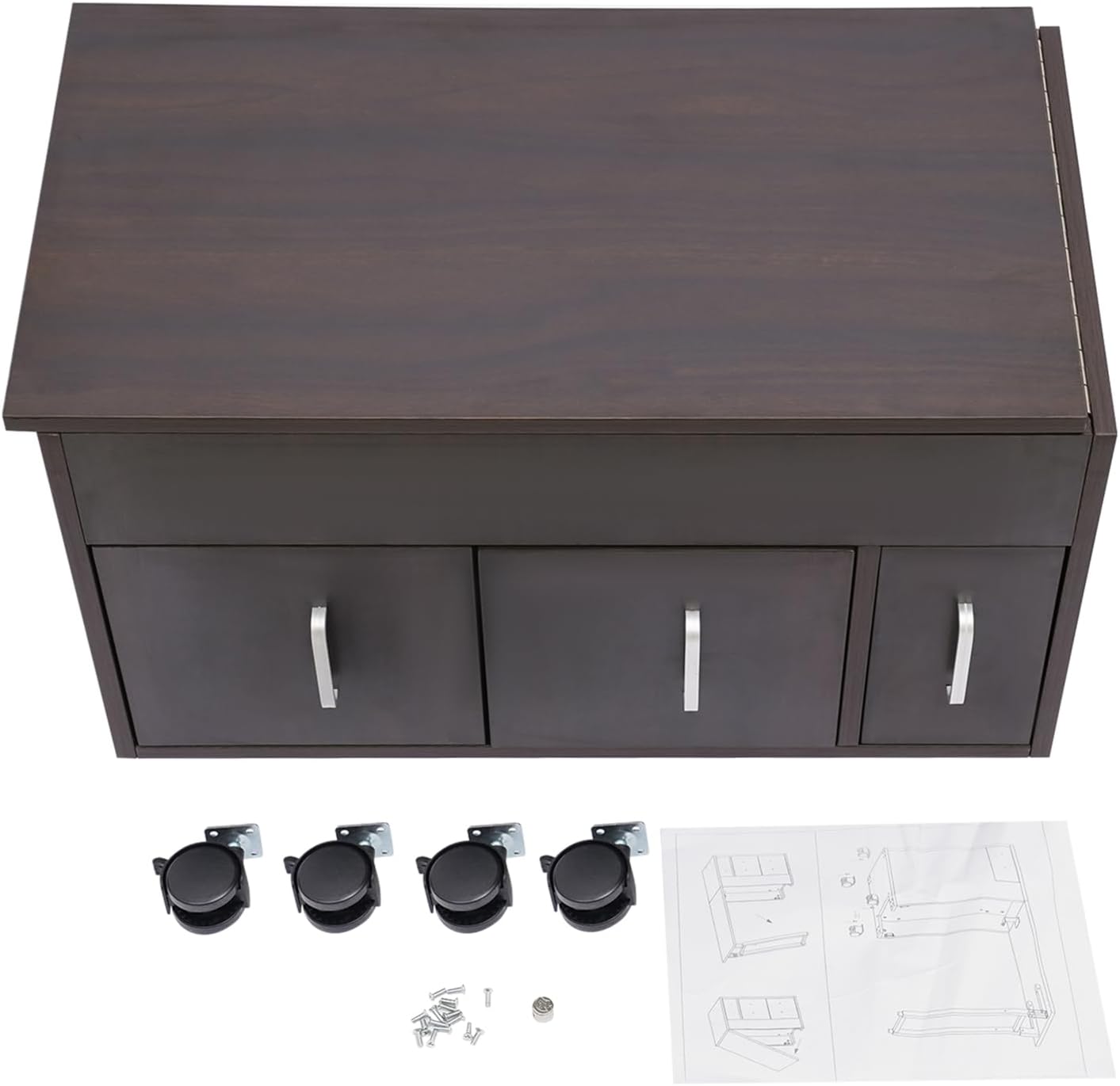 Rolling Manicure Table with Foldable Top and 4 Lockable Wheels, 3-Tier Storage Drawers Nail Art Desk, Beauty Salon Station, Mobile Makeup Tables for Small Spaces, Easy Assembly (Brown)