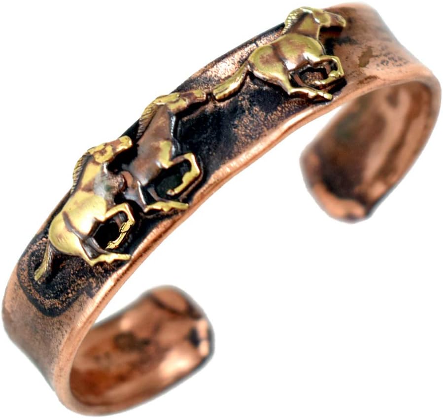 Modern Artisans American Made Rustic Unisex Copper Cuff Bracelet - Wild Mustangs Motif