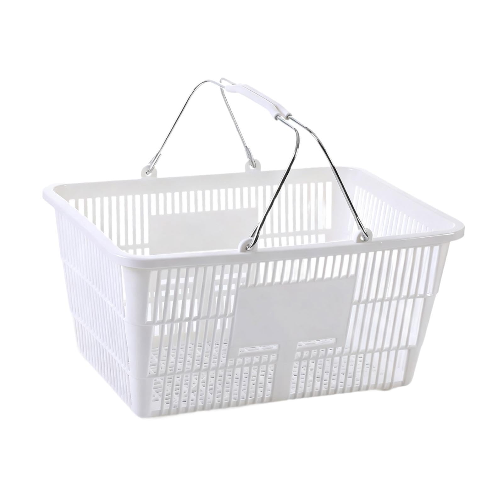 Einkaufskorb mit Griff, Tragbarer, Leichter Metallkorb, Aufbewahrungskorb, Supermarkt Organizer für Lebensmittel, Obst, Badezimmer, Weiß