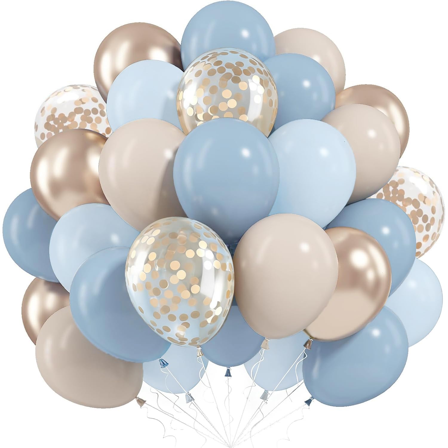 Luftballons Blau Gold, 60 Stück Staubige Blaue Beige Champagner Gold Helium Luftballons mit Ballon Gold Konfetti, Blau Partyballons für Junge Geburtstag Baby Shower Hochzeit Taufe Babyparty Dekoration