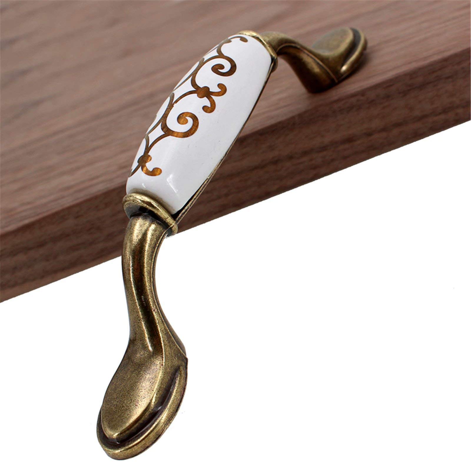Schubladenknöpfe, Schranktürgriff, Set mit 10 französischen Flair-Keramikknöpfen mit Goldener Blume – handbemalte Blume, Retro-Design, handgefertigt, for Badezimmer, Küche, Schrank und Schrank
