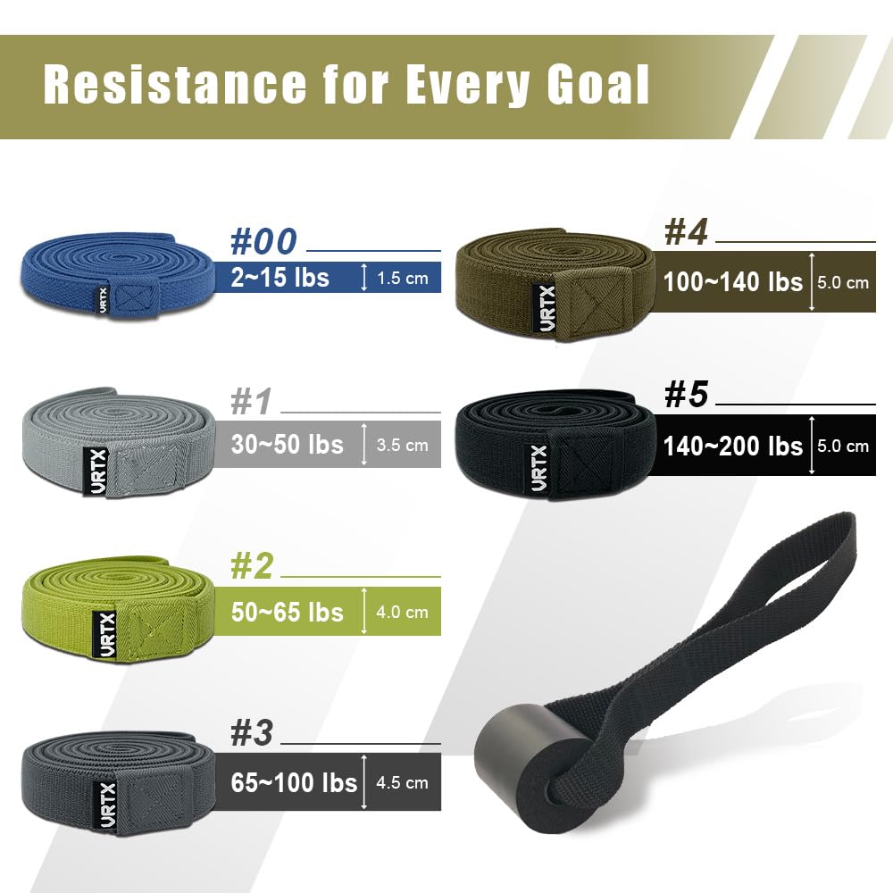 VRTX Fasce di resistenza a rete (pacchetto completo), bande di resistenza in tessuto ad anello lungo per allenarsi con tecnologia Intelli-Weave durevole e confortevole per allenamento di tutto il