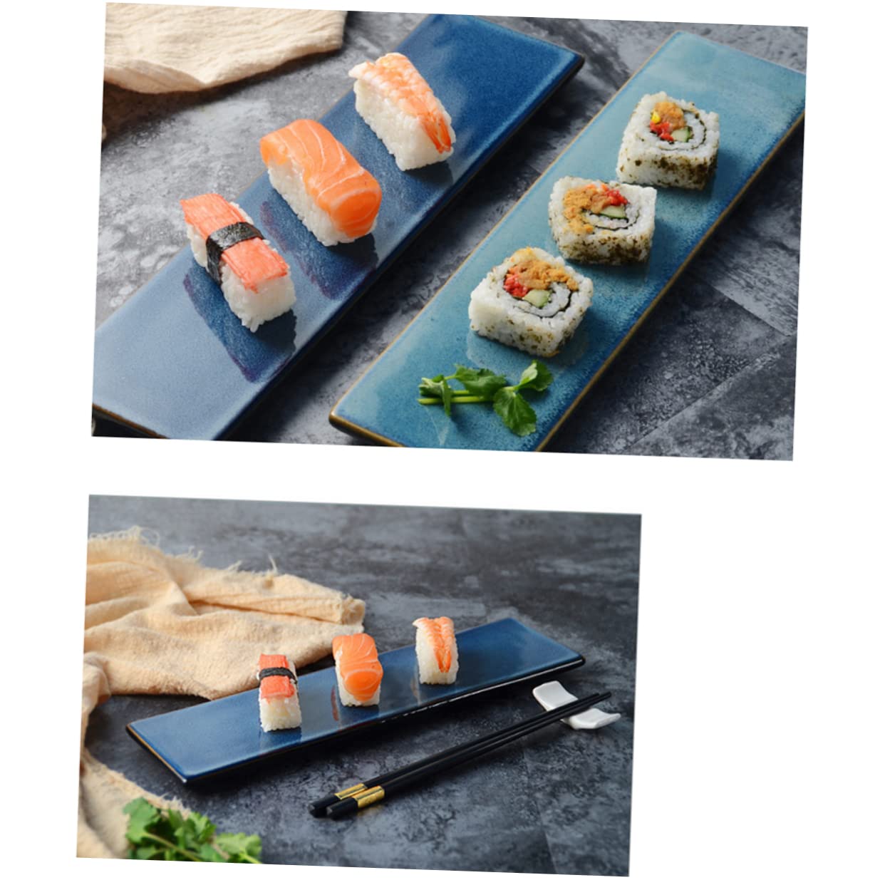 LABRIMP Assiette à Sushis en Céramique Rectangulaire Style Japonerie Noir | Plateau de Sashimi, Service pour Snacks, Usage Restaurants et Fêtes Spéciales