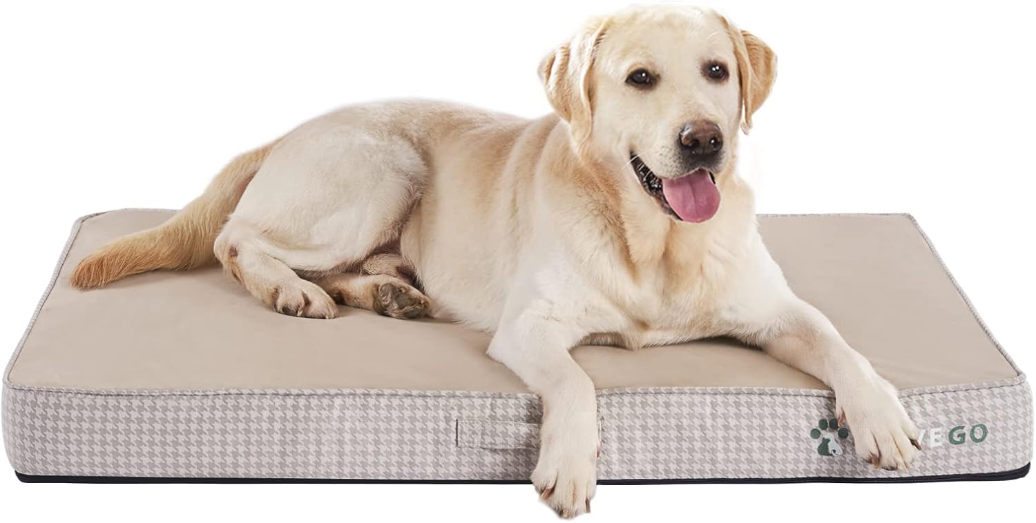 Orthopedic Dog Bed, Thicken Gel Memory Foam Dog Bed Waterproof with Removable Washable Cover, Durable Flannel Fabric and Non-Slip Bottom for Medium Dogs Medium Beige