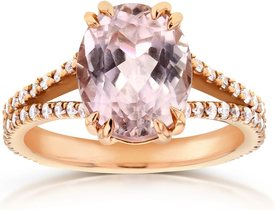 Kobelli Kunzite & Diamond Split Shank Ring 3 4/5 Carat (ctw) in 14k Rose Gold