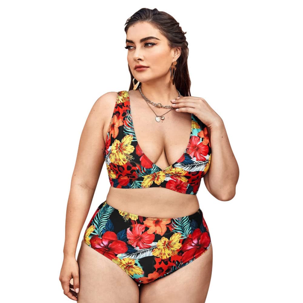 SAEEKOPlus Size Swimsuit For Women- Tropical Print High Waisted Bikini Tummy Control 2 Piece Swimwear Bathing Suits L~4Xl
