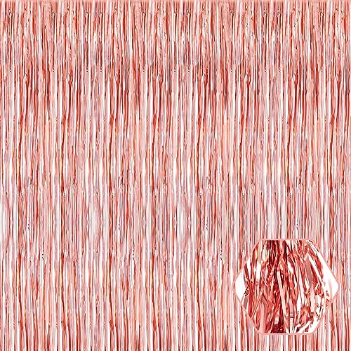 Image of 6 Pack Rose Gold Foil Fringe Curtain Backdrop, 3.28Ft x 8.2Ft Metallic Tinsel Foil Fringe Streamer Curtains for Photo Booth, Christmas Day, Thanksgiving, Wedding, New Year Party Decorations