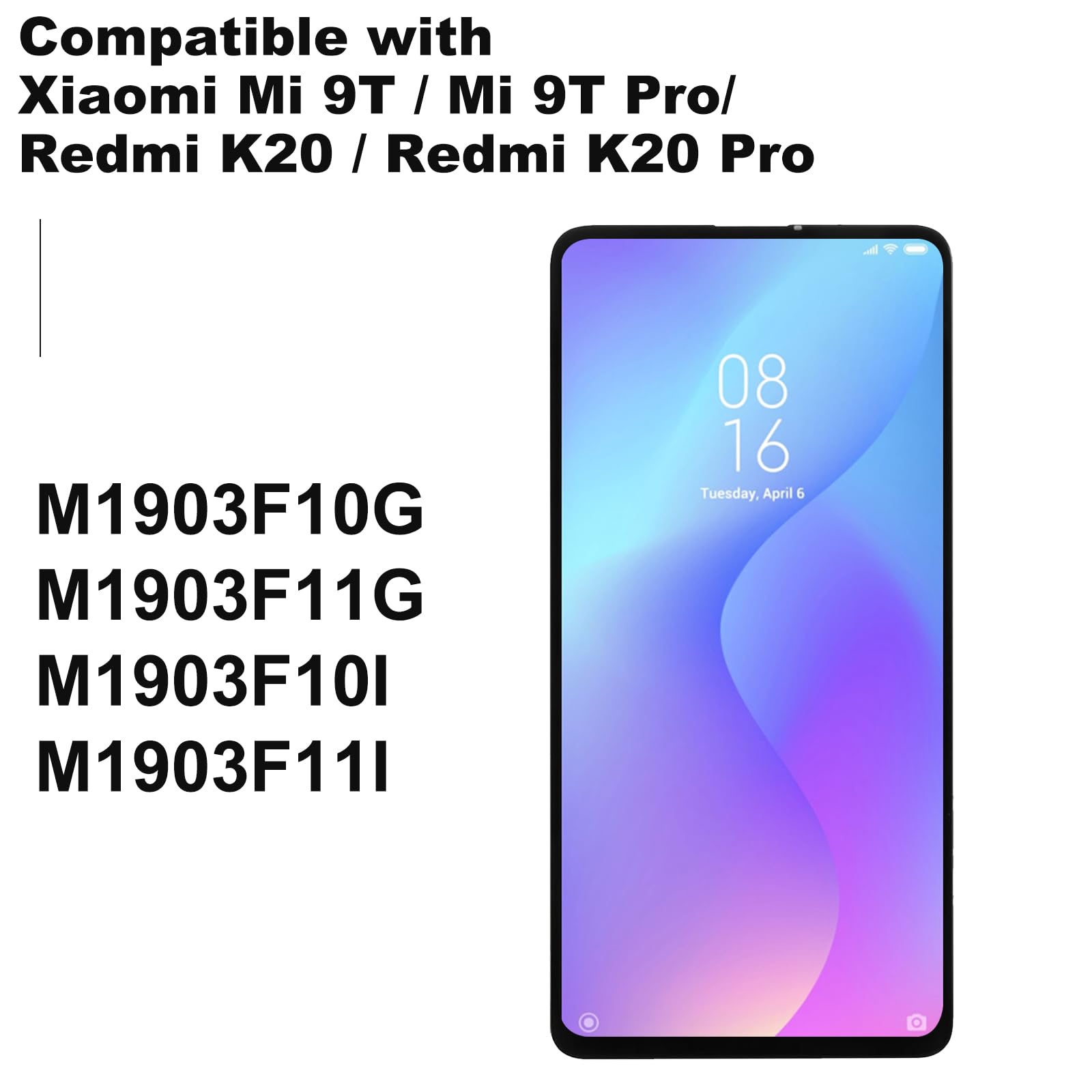 SRJTEK Schermo LCD TFT Per Xiaomi Mi 9T / Mi 9T Pro / Redmi K20 / Redmi K20 Pro | Kit Display + Touch Digitizer | Senza Cornice (Nero, Senza Impronta)