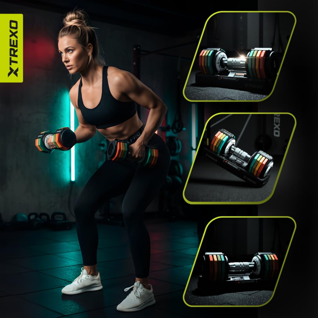TREXO Multicolor zestaw hantli 2 x 5 kg ze stali z antypoślizgowym uchwytem, idealne do treningu siłowego w domu i na siłowni, regulowane hantle ze stabilną podstawą