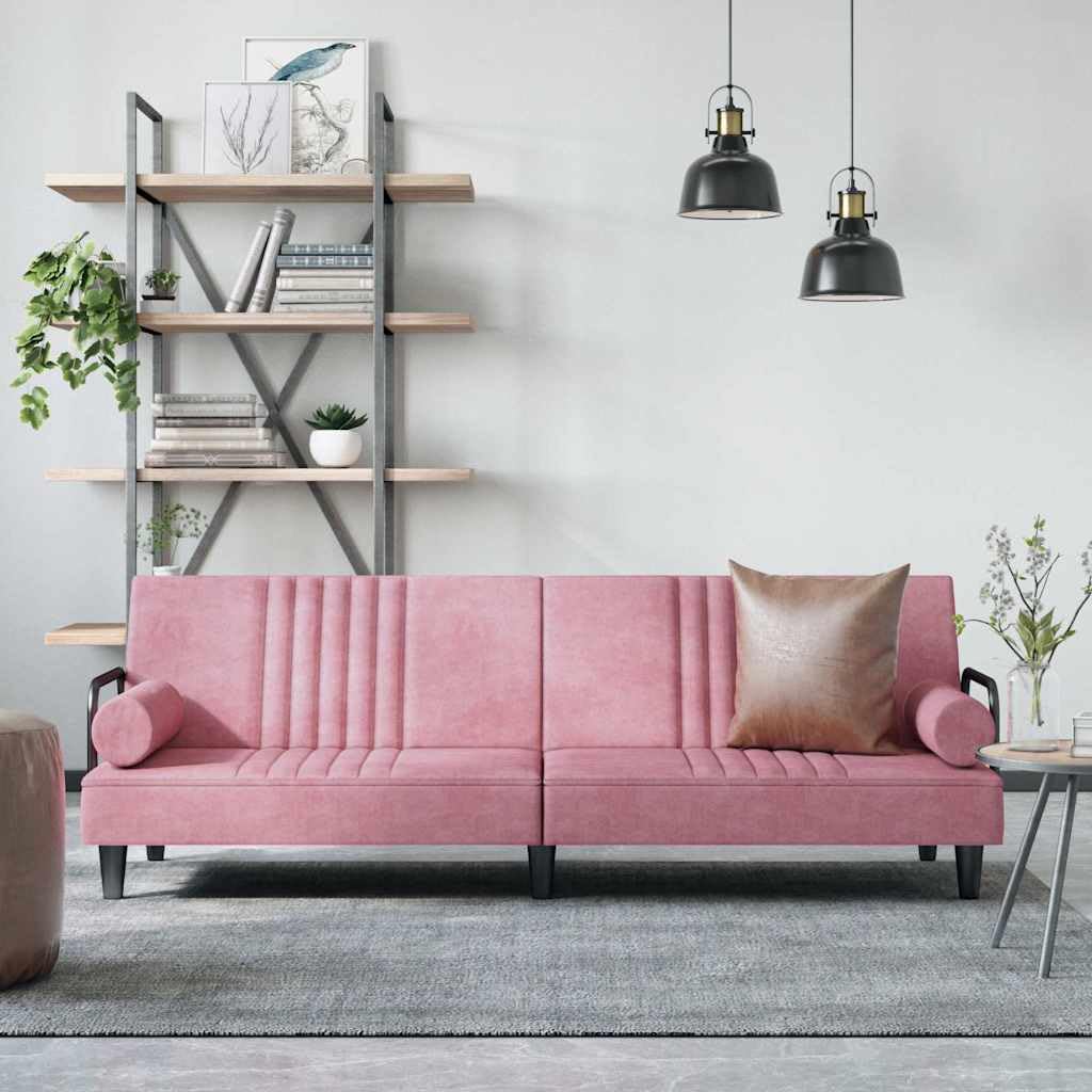 Canapé-lit en velours rose convertible avec assise rembourrée