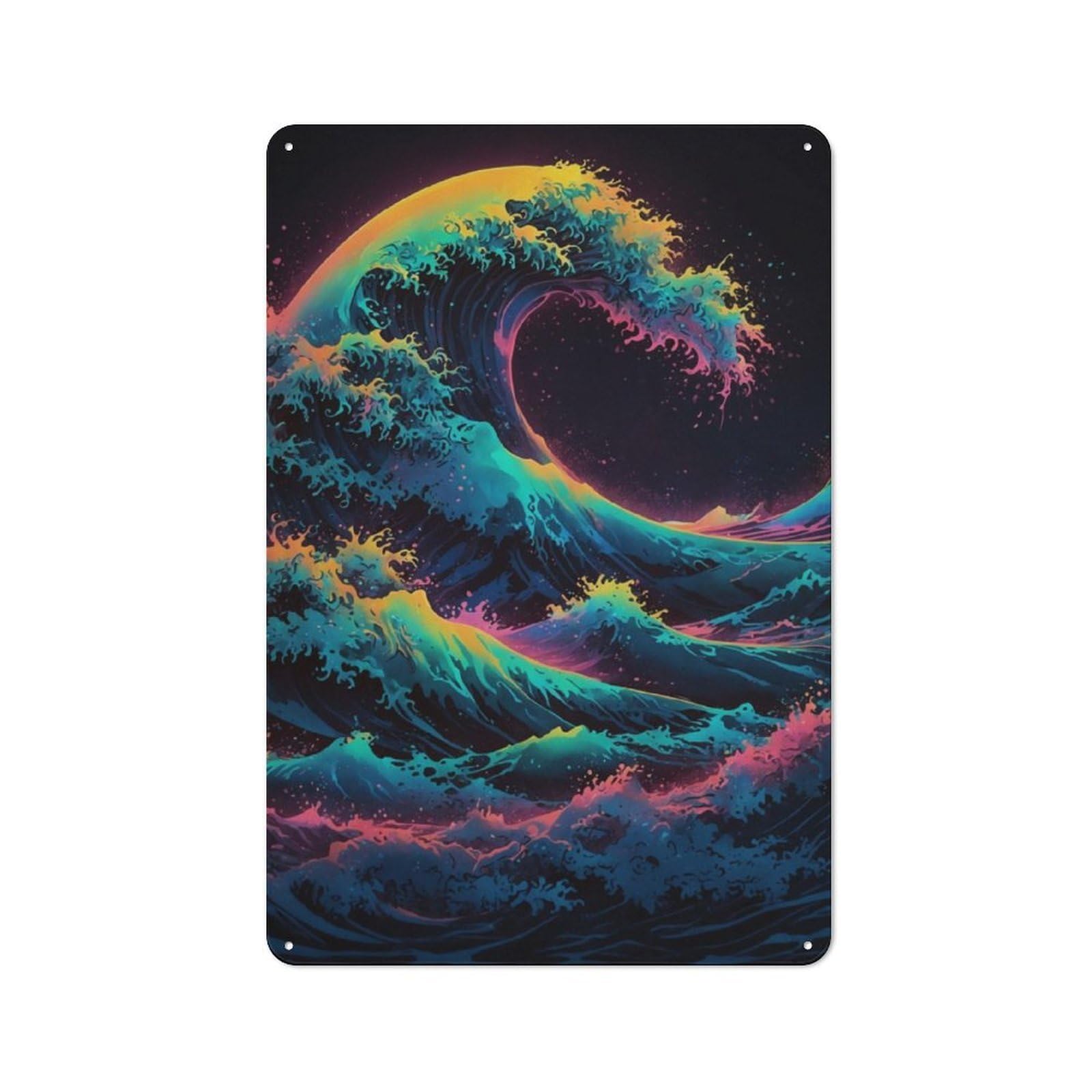 Junmoney Kanagawa Great Wave Ocean For Lounge Or Reading Corner, Retro Metal Sign 30X20cm, For Metal Sign Collectors, For Garage And Workshop Walls