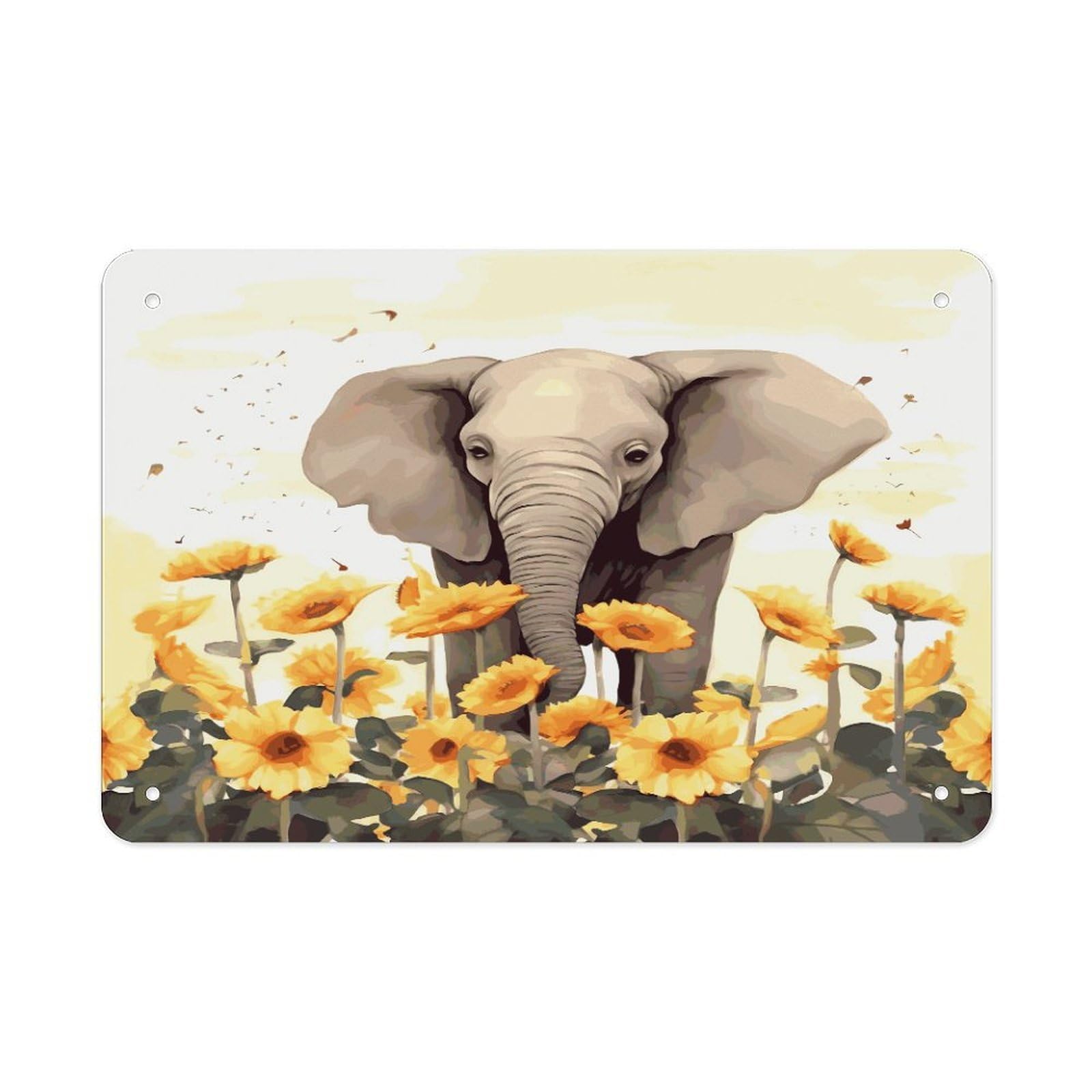 Fodpand Style Elephant And Sunflower Wall Art Metal Signs Tin Sign