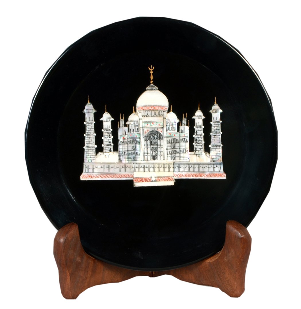 Avinash Handicrafts Black Stone Plate Taj Inlaid with velbate Box (15cm X15cm X0.5cm) - Image 2 thumbnail