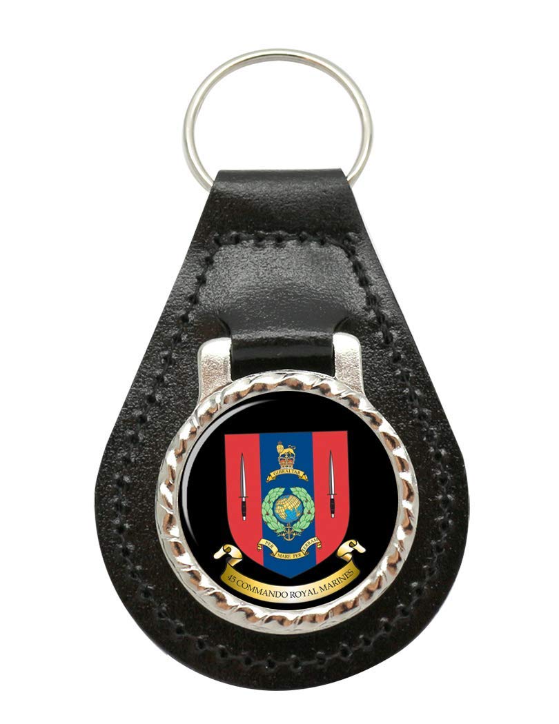 Giftshop Uk Unisex Black Leather And Silver Metal 45 Commando Royal Marines Leather Key Fob