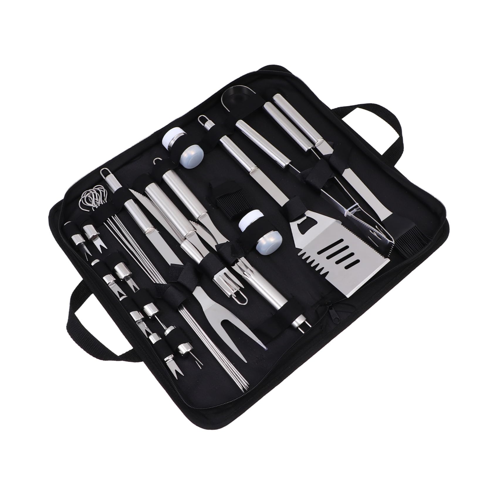 Utensili Bbq in Metallo Inossidabile con Borsa Oxford Portatile Kit Completo per Grigliata Outdoor Forchette e Accessori Bbq Resistenti e Organizzati