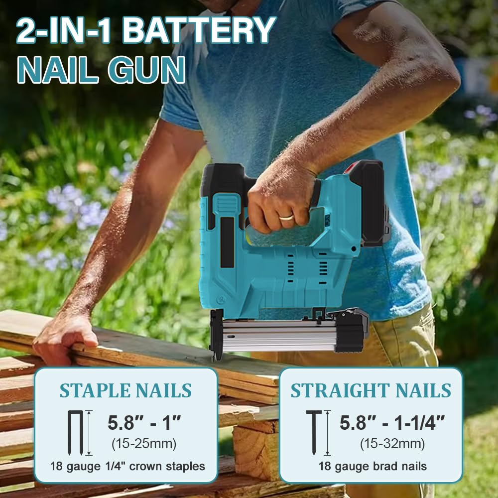 Anbt 18GA Cordless Brad Nailer Kit,Nail Gun 2.0Ah Battery Powered 2 in 1 Cordless Nail Gun,Electric Stapler with Staples Nails for Upholstery, Material Repair, Wood Carpentry