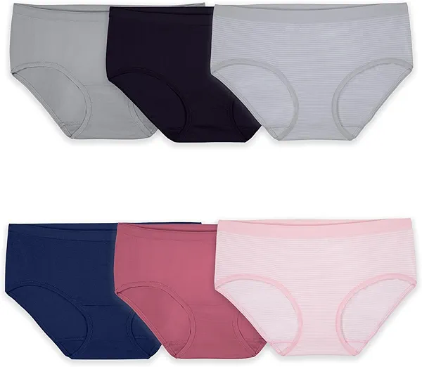 Fruit of the Loom Women's No Show Seamless Underwear, Amazing Stretch & No Panty Lines, Available in Plus Size, Hipster-6 Pack-Colors May Vary, 8