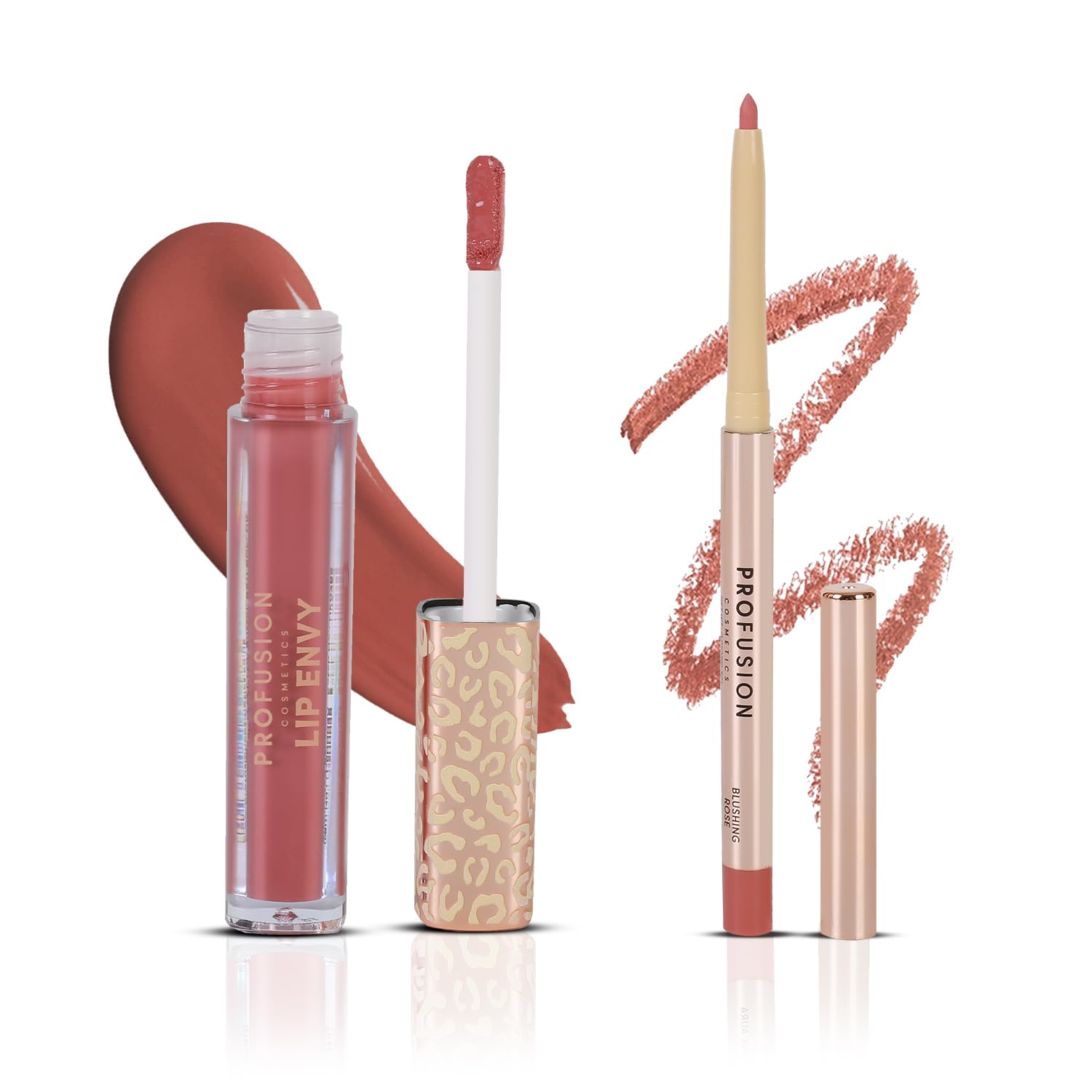 Profusion Lip Envy Blushing Rose Gloss and Liner Set, Bold Colour Payoff, Non-Sticky Shine, Smooth Coverage and Vegan Formula