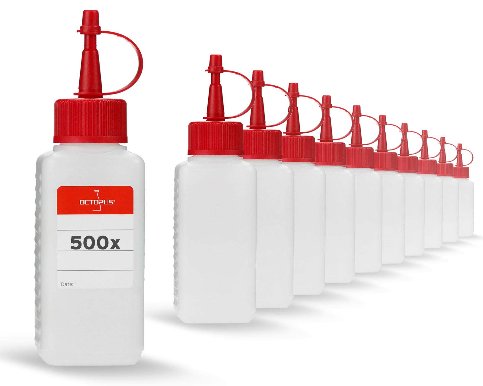 500 Plastikflaschen 100 ml mit roten Spritzverschlüssen (leer)