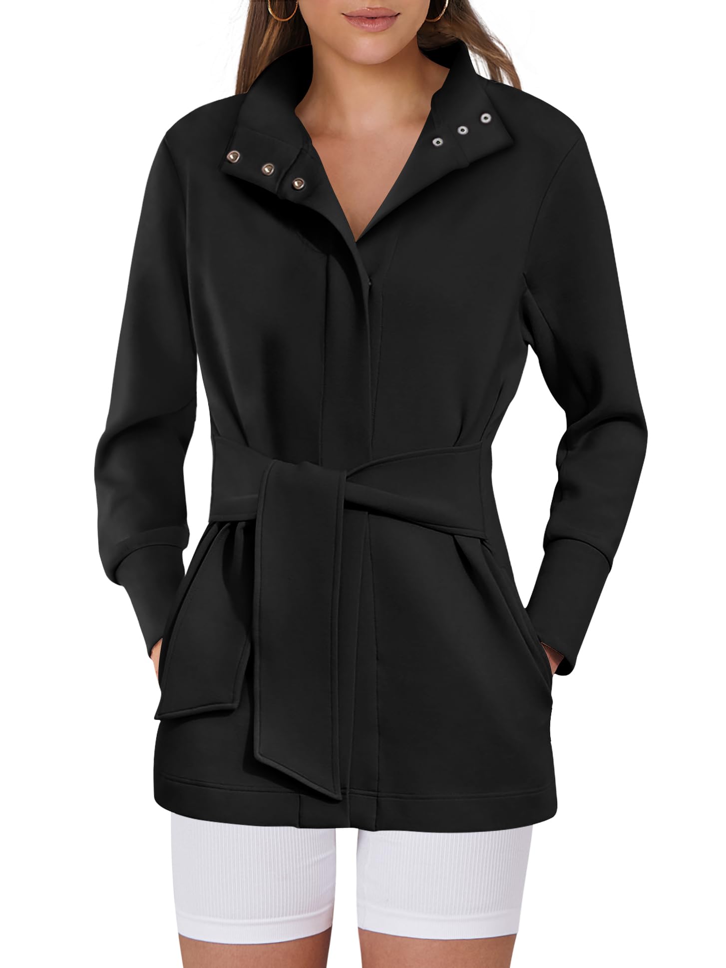 ANRABESS Women's Jacket Belted Long Sleeve Wrap Trench Coat 2025 Fall Winter Casual Dressy Travel Outerwear with Pockets