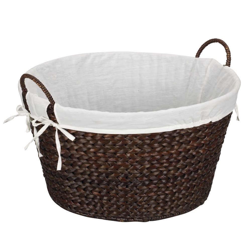 Photo 1 of Household Essentials ML-6667B Round Wicker Laundry Basket Hamper with Liner-Dark Brown, Stained
