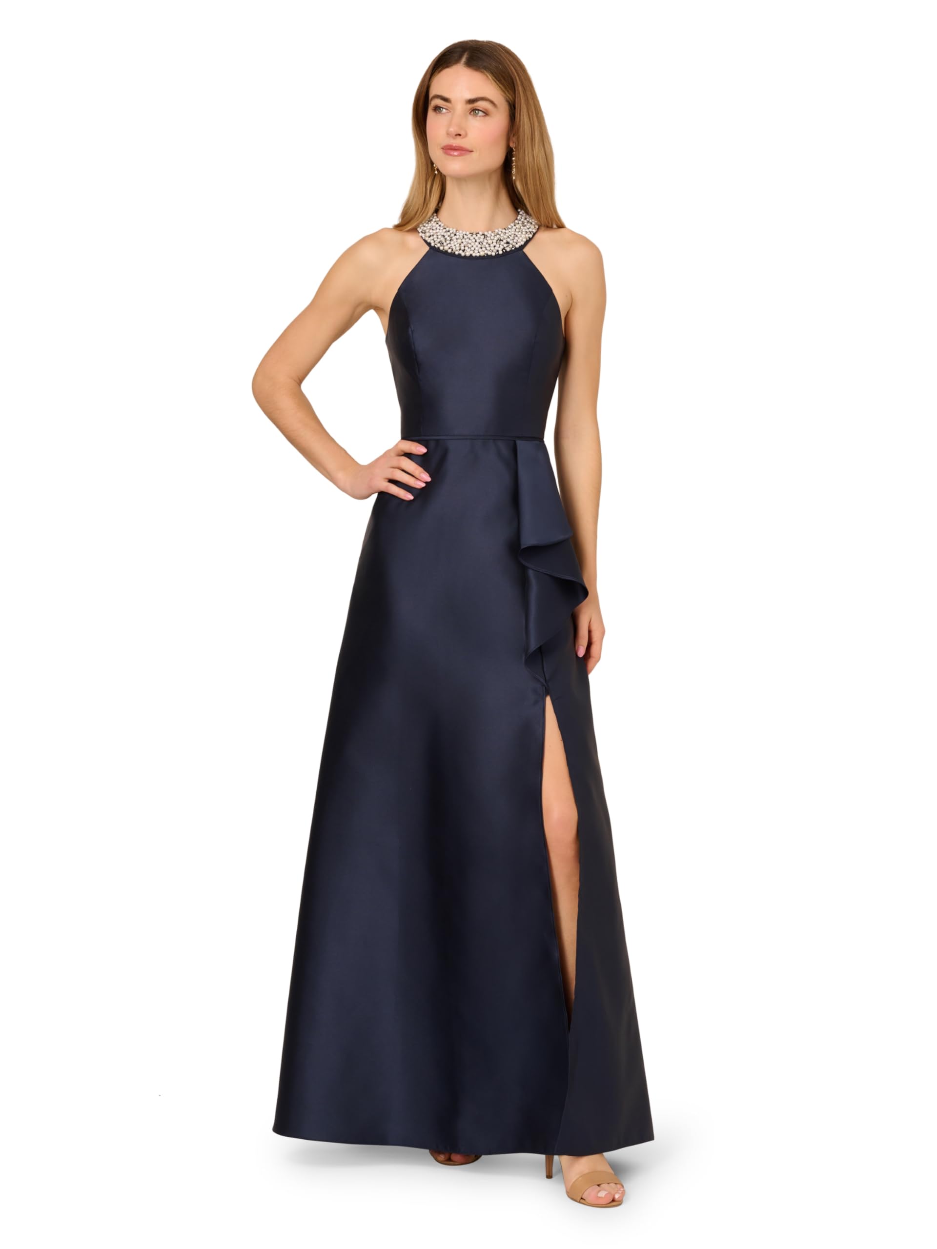 Photo 1 of ***Needs Zipper Replacement*** Adrianna Papell Women's Embellished Mikado Gown, Midnight, 16