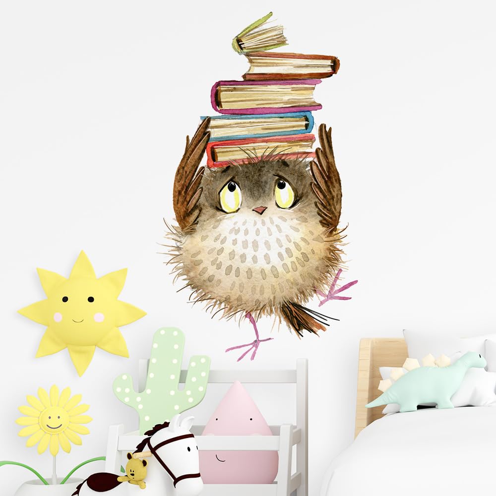 HGDESIGN® Wandtattoo Wandaufkleber Eule auf Bücher Buch Kinderzimmer Babyzimmer Arbeitszimmer Wohnzimmer Schlafzimmer Kind Baby Junge Mädchen Wandsticker Selbstklebend Wanddeko (B)