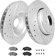 WEIZE Truck & Tow Front Brake Kit, Fit for Jeep Wrangler 2007-2017, Ceramic Brake Pad + Drilled Slotted Brake Rotors Discs Set