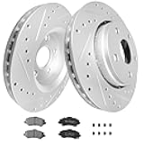 WEIZE Truck & Tow Front Brake Kit, Fit for Jeep Wrangler 2007-2017, Ceramic Brake Pad + Drilled Slotted Brake Rotors Discs Set